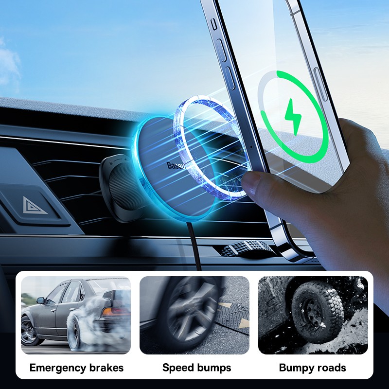 Baseus - Soporte magnético inalámbrico para coche (carga rápida de 15 W) para iPhone 15, 14 y 13 Pro Max