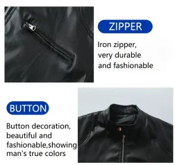 Chaqueta de motociclista de cuero sintético con cremallera y bolsillo para hombre, otoño e invierno de 2023