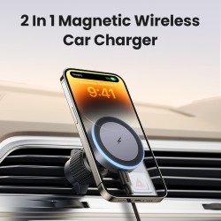 Soporte magnético para teléfono de coche UGREEN con cargador inalámbrico para iPhone 15, 14 y 13 Pro Max