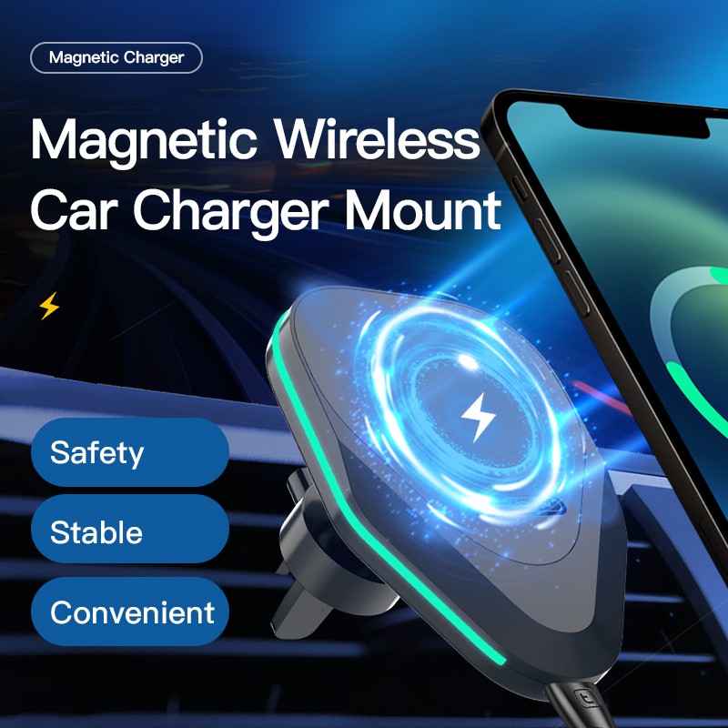 Cargador inalámbrico magnético para coche de 100 W con soporte para rejilla de ventilación: soporte de carga rápida para iPhone 12, 13, 14, 14 Pro Max/Mini