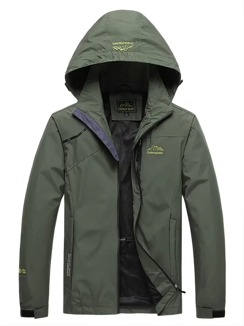 Chaqueta impermeable premium para hombre: cortavientos duradero y transpirable con capucha ajustable, ideal para senderismo, viajes y aventuras al aire libre.