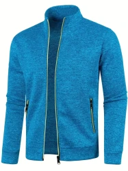 Cárdigan elástico de peso medio premium para hombre: cierre de cremallera, estilo informal y elegante, perfecto para otoño e invierno. Capas versátiles, comodidad y calidez.