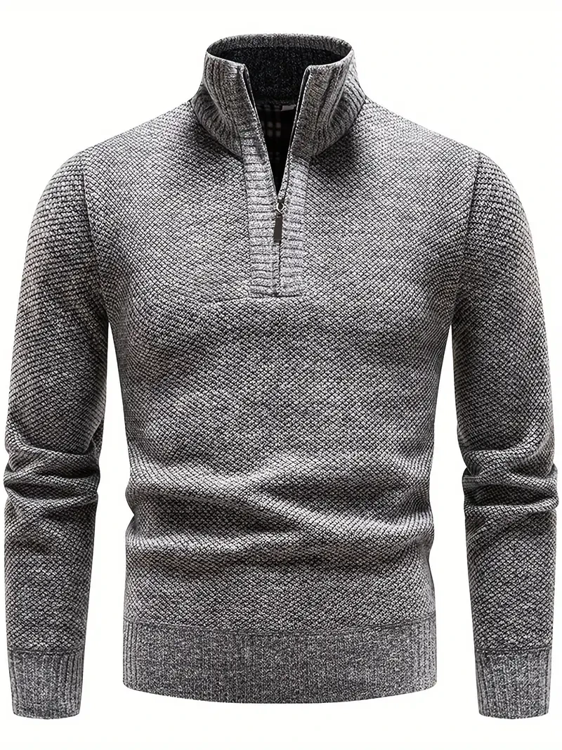 Chaqueta tipo jersey de sarga de espiga para hombre, cuello alto, elasticidad media, estilo informal, ideal para los días fríos de otoño e invierno, ajuste cómodo, elegante y versátil.