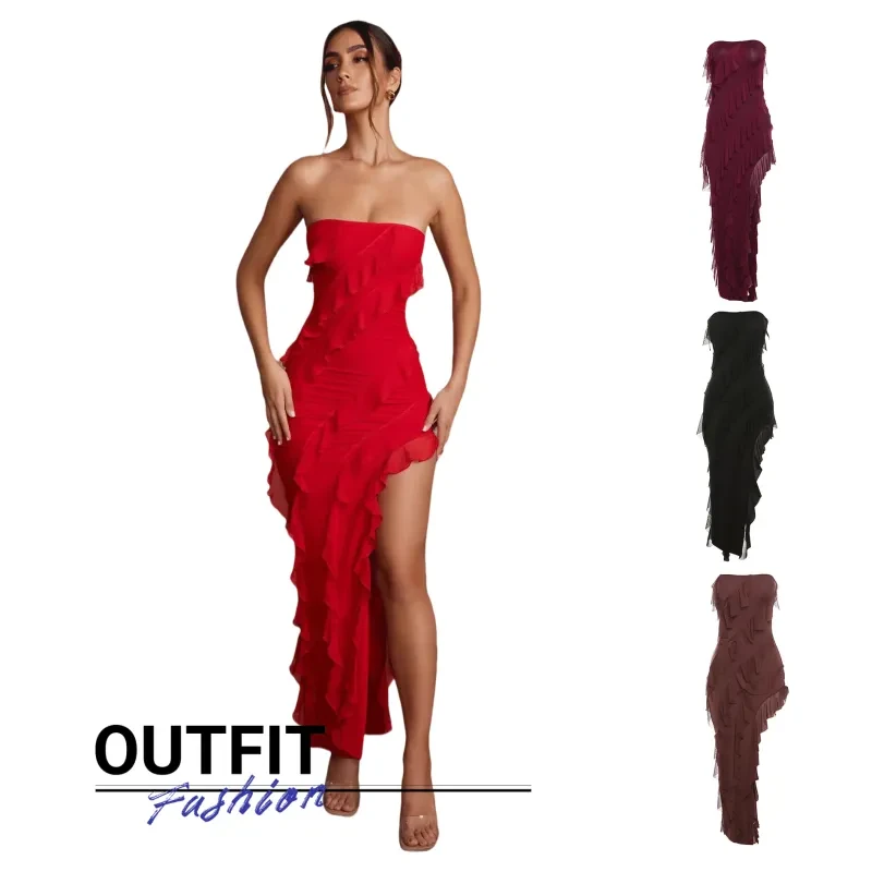Vestido ajustado de verano con escote en V y abertura en la espalda para mujer