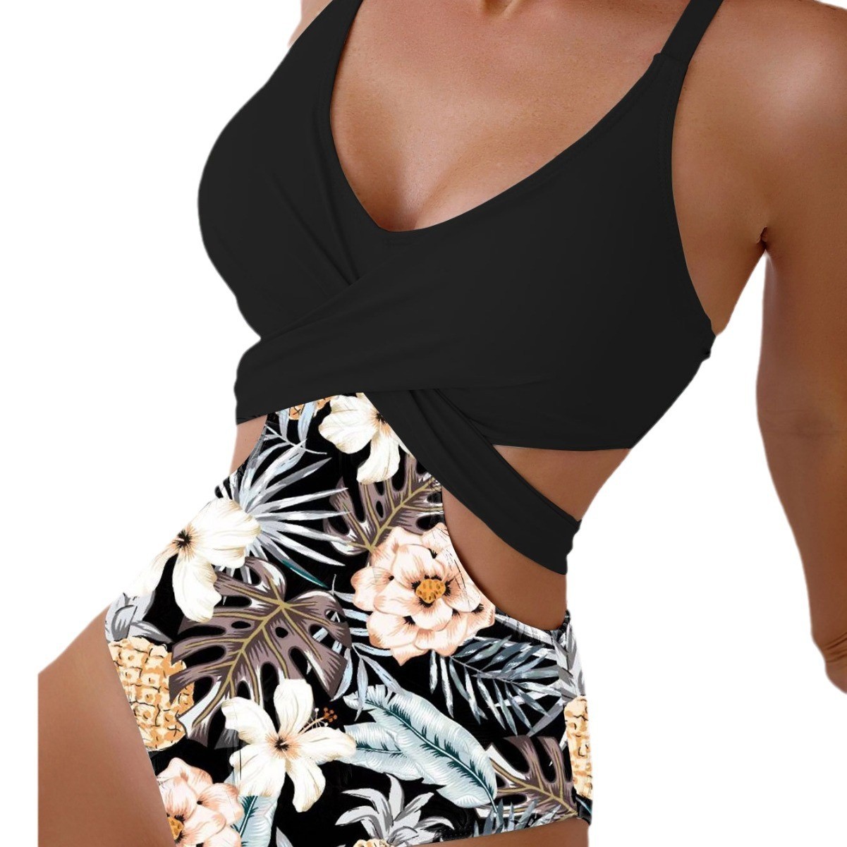Bikini de una pieza con lazo y estampado calado