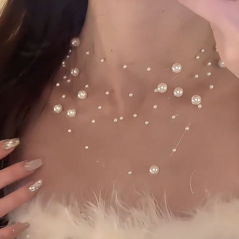 Collar de perlas multicapa para mujer con cadena de clavícula