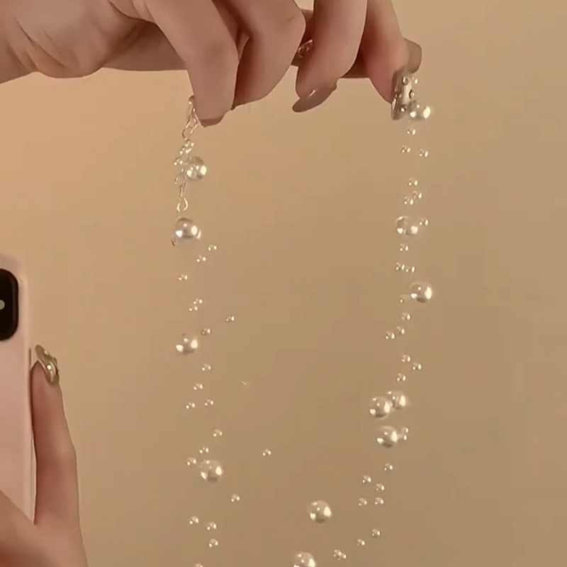 Collar de perlas multicapa para mujer con cadena de clavícula