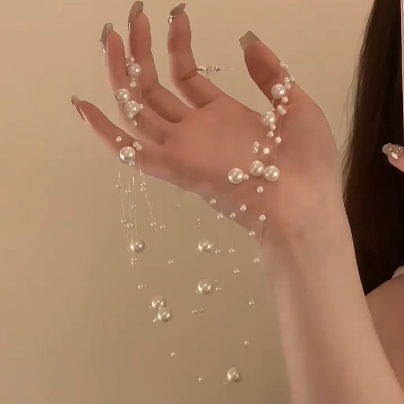 Collar de perlas multicapa para mujer con cadena de clavícula