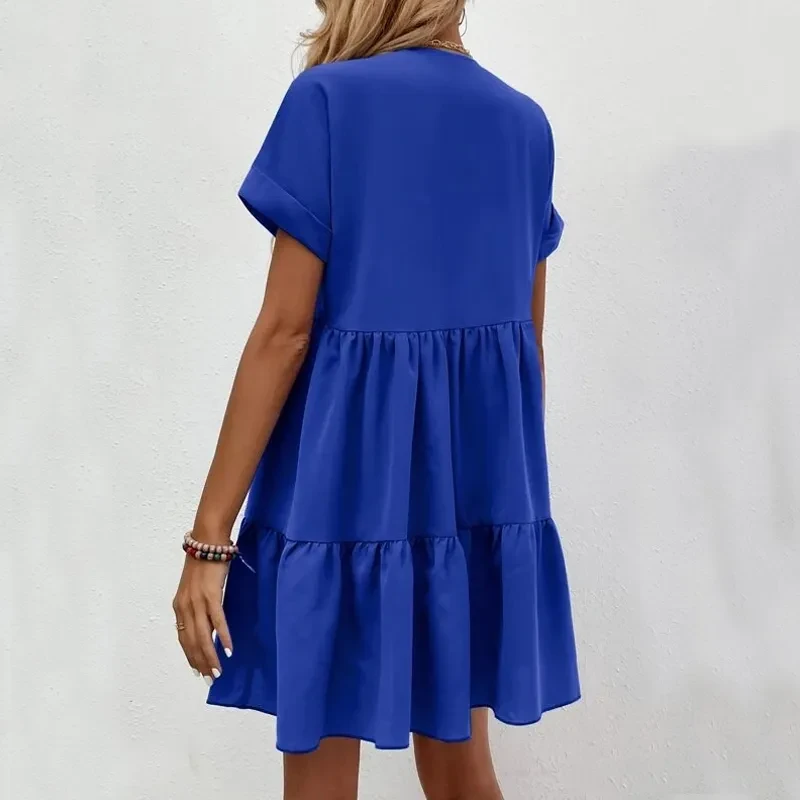 Nuevo vestido informal de verano con cuello en V y manga corta para mujer