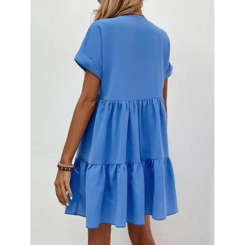 Nuevo vestido informal de verano con cuello en V y manga corta para mujer