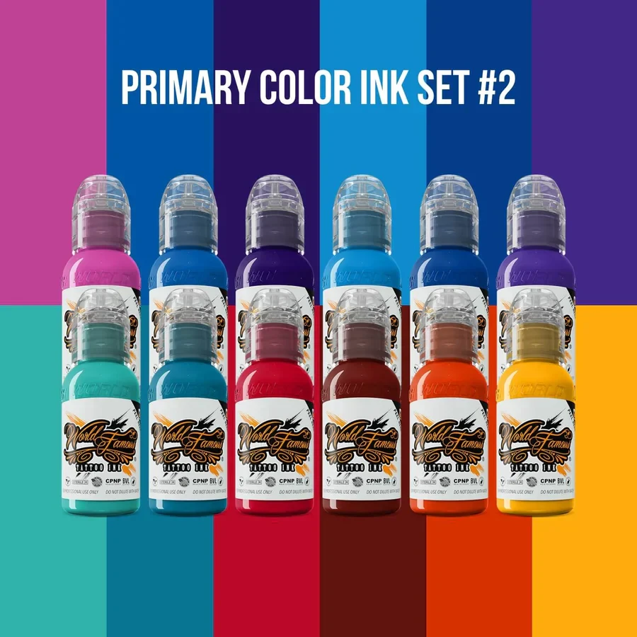12 Color Primary Set #2 — World Famous Tattoo Ink — 1oz