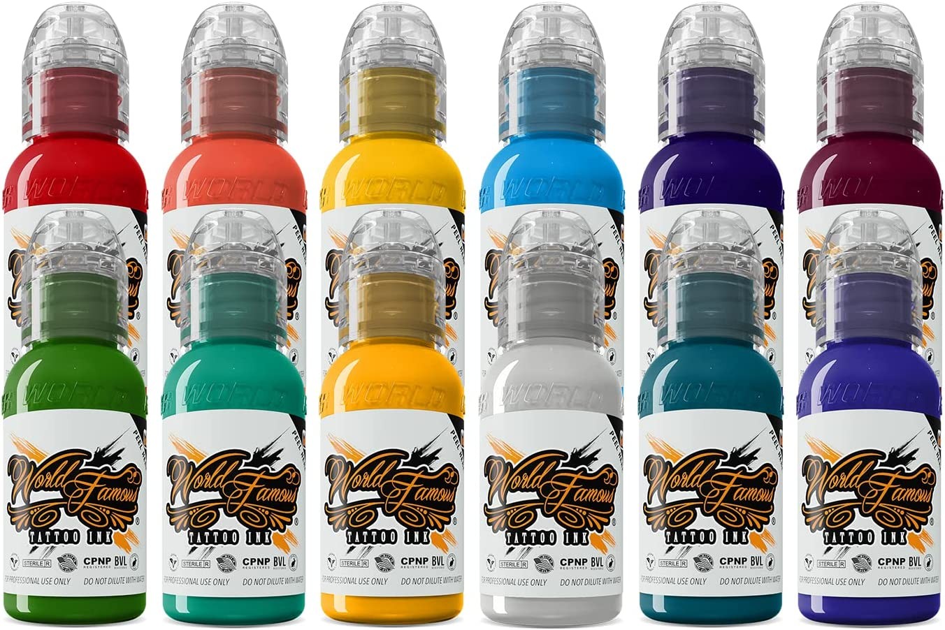 12 Color Primary Set #3 — World Famous Tattoo Ink — 1oz