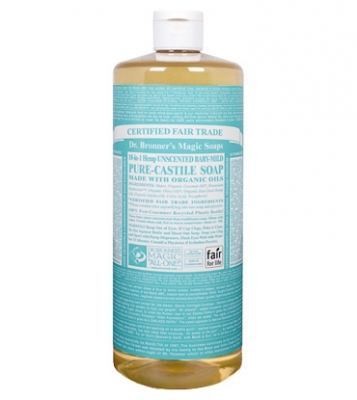 Dr. Bronner’s Magic Soaps Unscented Baby-Mild Pure-Castile Soap – 32oz. Bottle