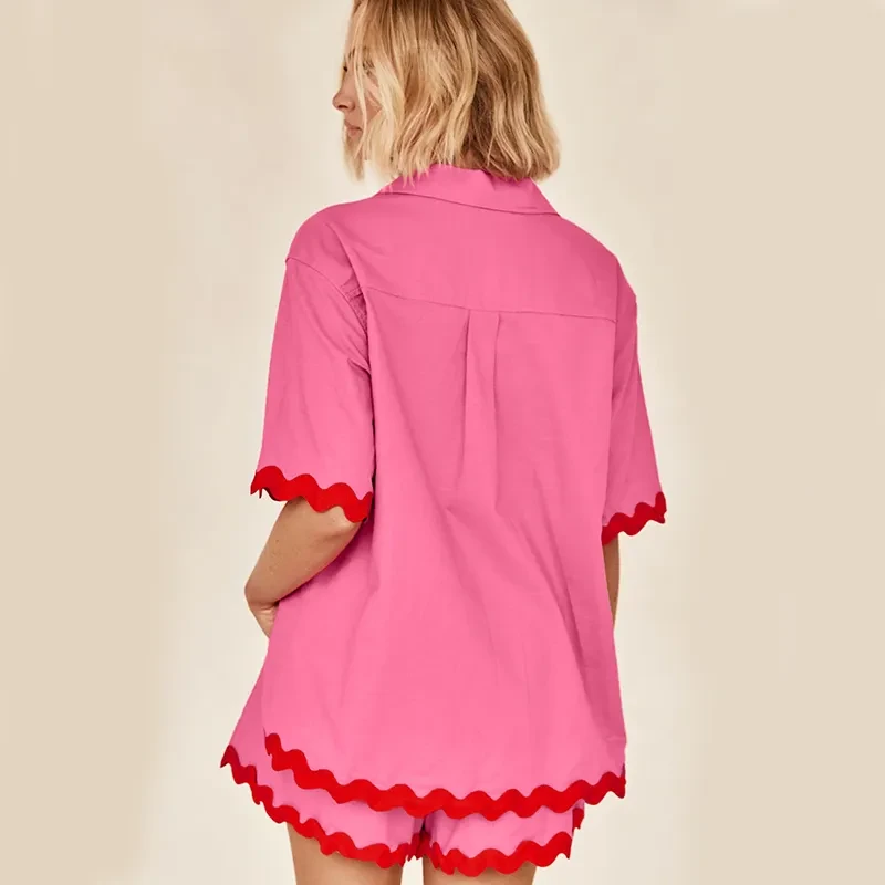 Conjunto de 2 piezas de camisa de verano con cuello en V y manga corta para mujer