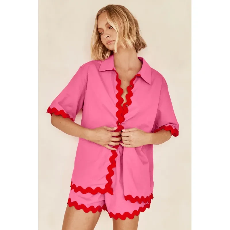 Conjunto de 2 piezas de camisa de verano con cuello en V y manga corta para mujer