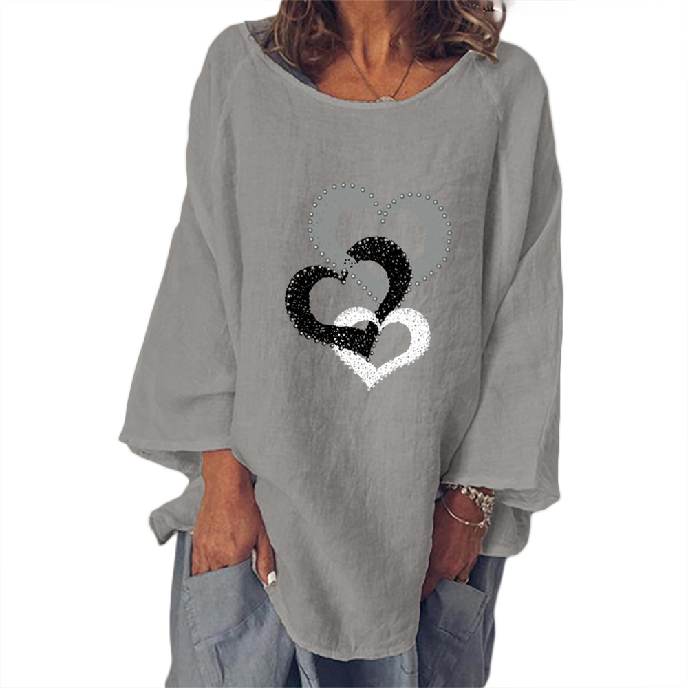 Top holgado con estampado de corazón para mujer