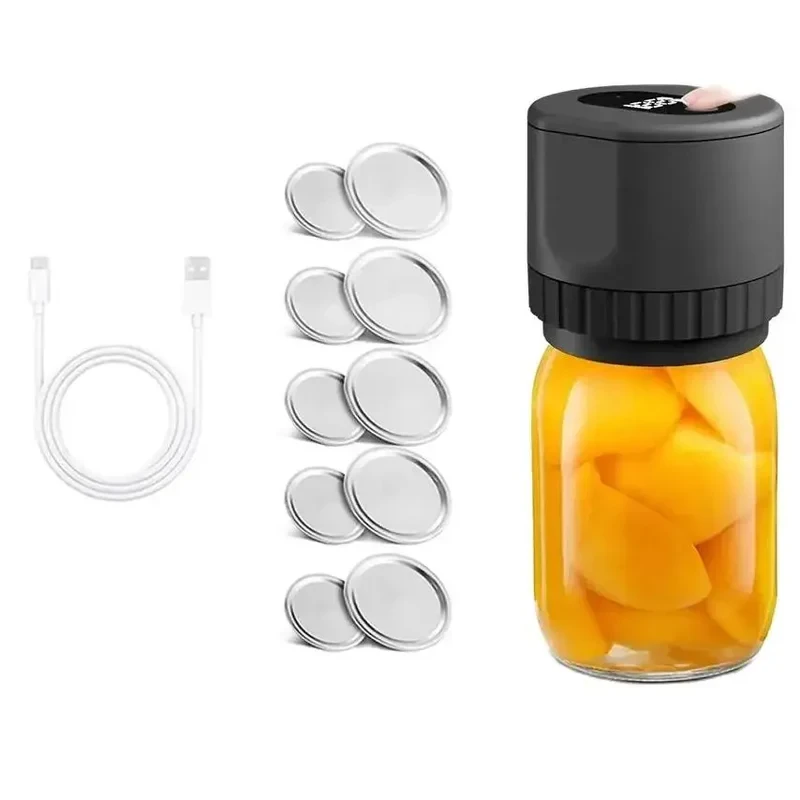 Kit de sellado al vacío eléctrico para tarros Mason. Sellador automático inalámbrico para almacenamiento y fermentación de alimentos con tapas para tarros Mason.