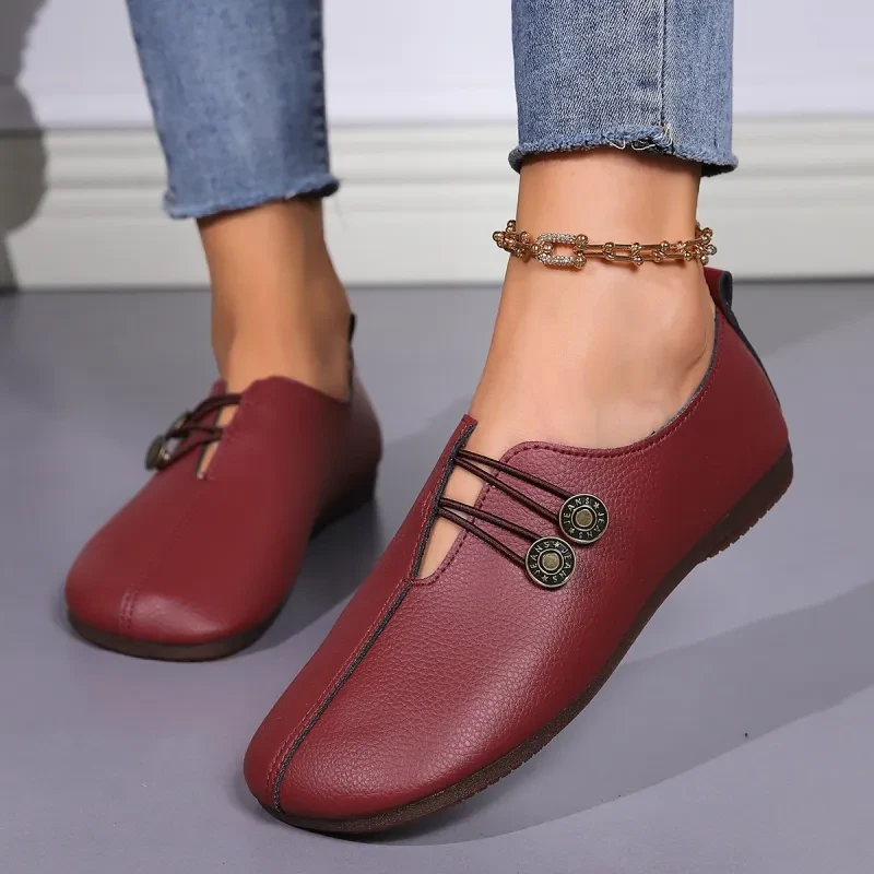 Zapatos planos casuales sin cordones con punta cuadrada para mujer