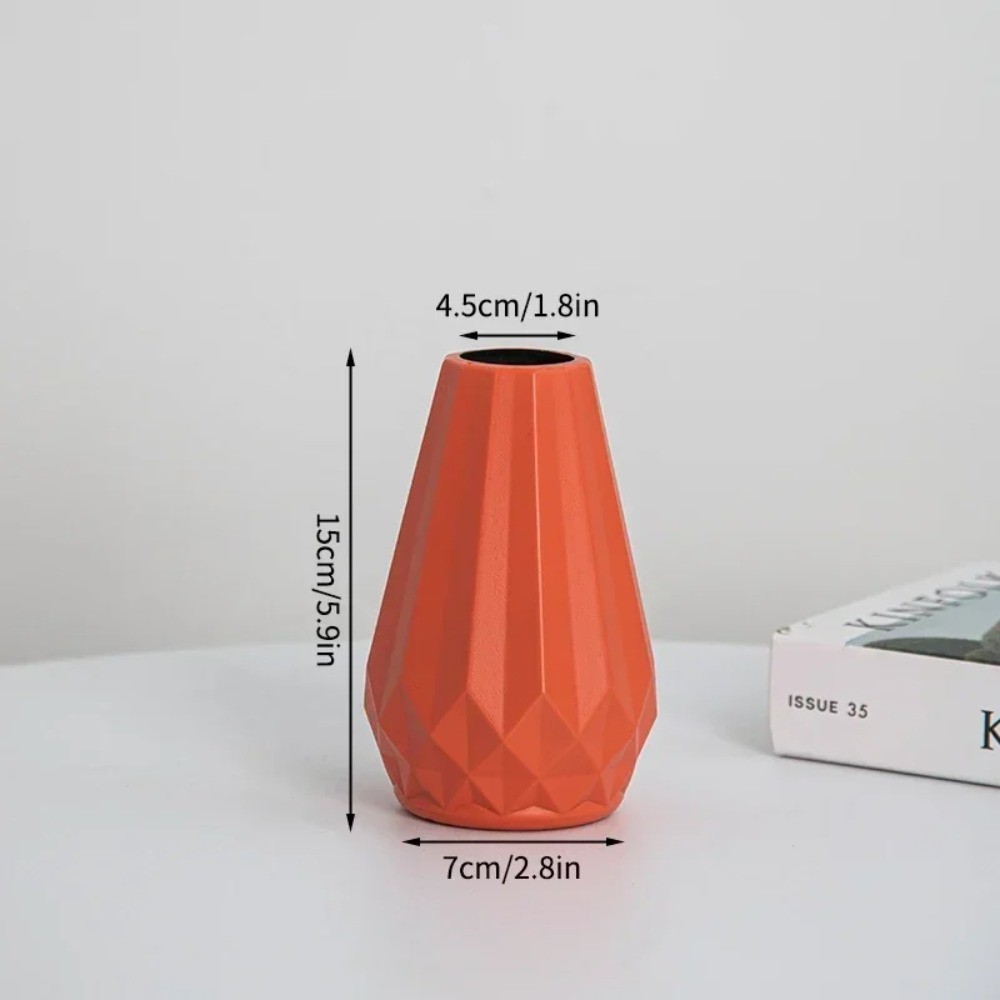 Jarrón de flores con forma de diamante: maceta de plástico de imitación de cerámica, estilo nórdico, moderno arreglo floral para sala de estar.