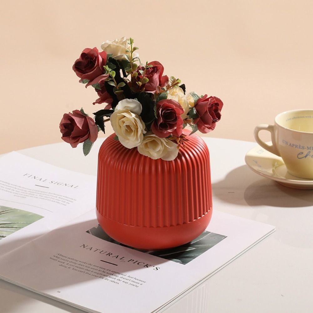 Jarrón de cerámica de imitación para flores, estilo nórdico, color liso, para decorar la sala de estar.