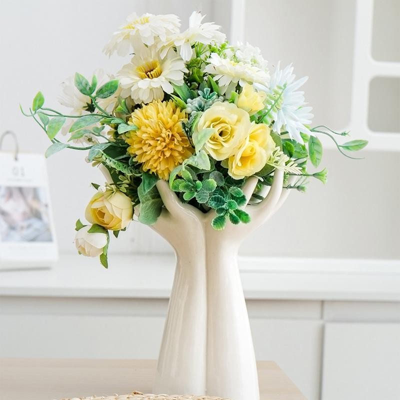 Jarrón de cerámica de estilo nórdico: moderno y creativo jarrón con arreglos florales para decoración del hogar, la oficina, el escritorio y la sala de estar.