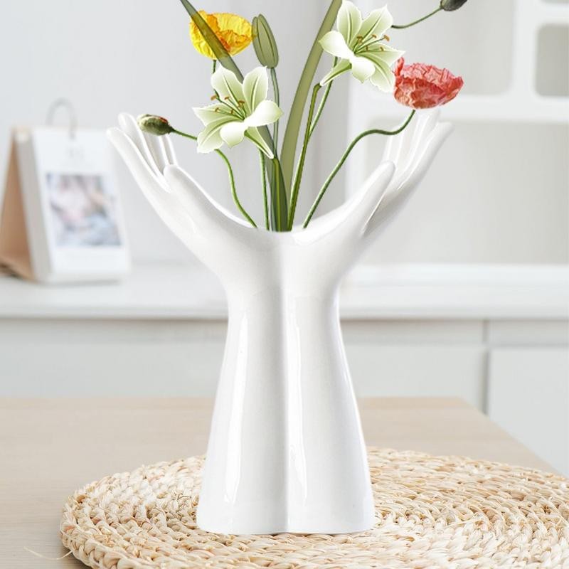 Jarrón de cerámica de estilo nórdico: moderno y creativo jarrón con arreglos florales para decoración del hogar, la oficina, el escritorio y la sala de estar.