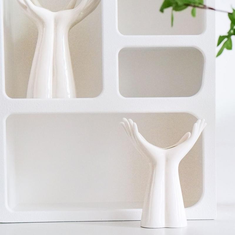 Jarrón de cerámica de estilo nórdico: moderno y creativo jarrón con arreglos florales para decoración del hogar, la oficina, el escritorio y la sala de estar.