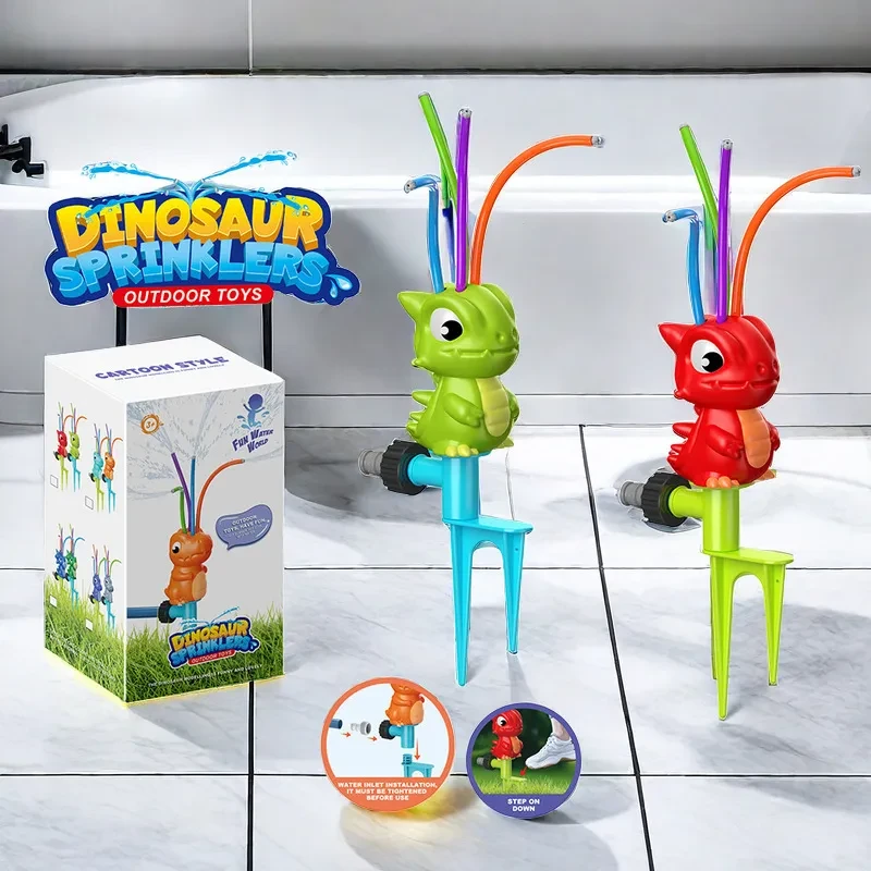 Juguete articulado con rociador de agua de dinosaurio giratorio