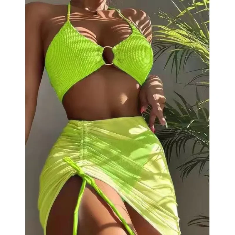 Traje de baño de playa de moda de verano con bikini halter de 3 piezas para mujer