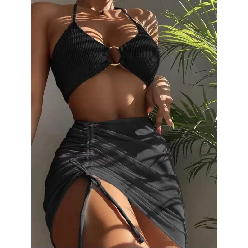 Traje de baño de playa de moda de verano con bikini halter de 3 piezas para mujer