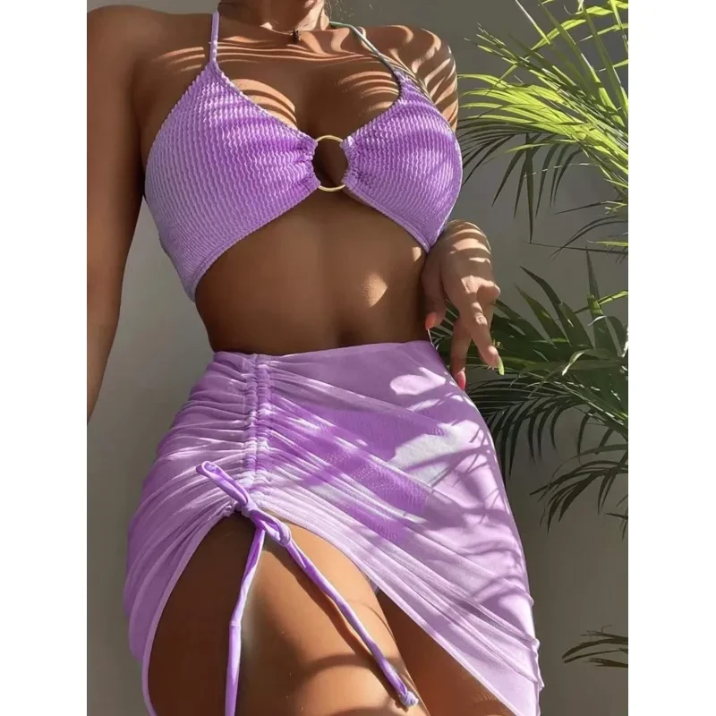 Traje de baño de playa de moda de verano con bikini halter de 3 piezas para mujer