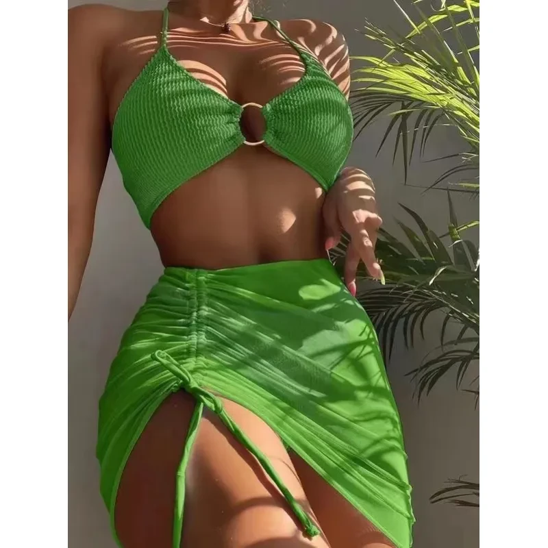 Traje de baño de playa de moda de verano con bikini halter de 3 piezas para mujer