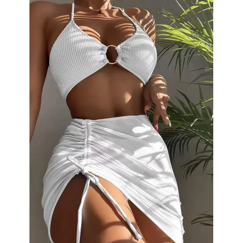 Traje de baño de playa de moda de verano con bikini halter de 3 piezas para mujer