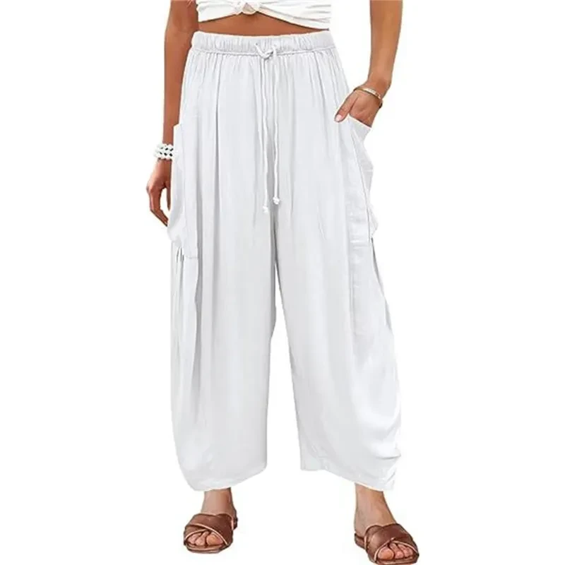 Pantalones plisados de pierna ancha de verano para mujer
