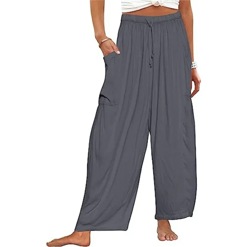 Pantalones plisados de pierna ancha de verano para mujer