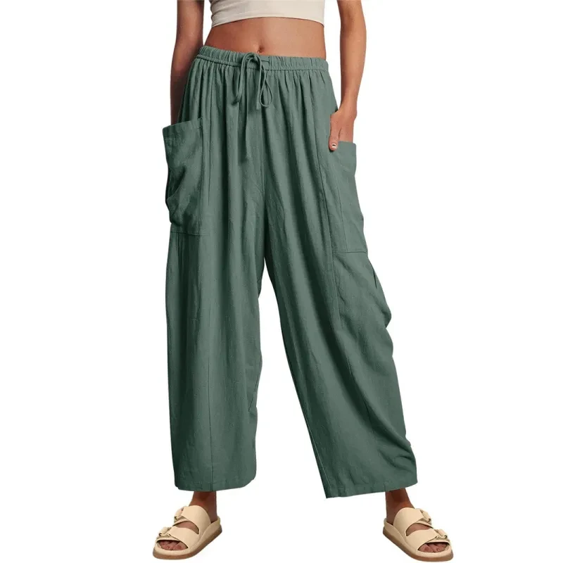 Pantalones plisados de pierna ancha de verano para mujer