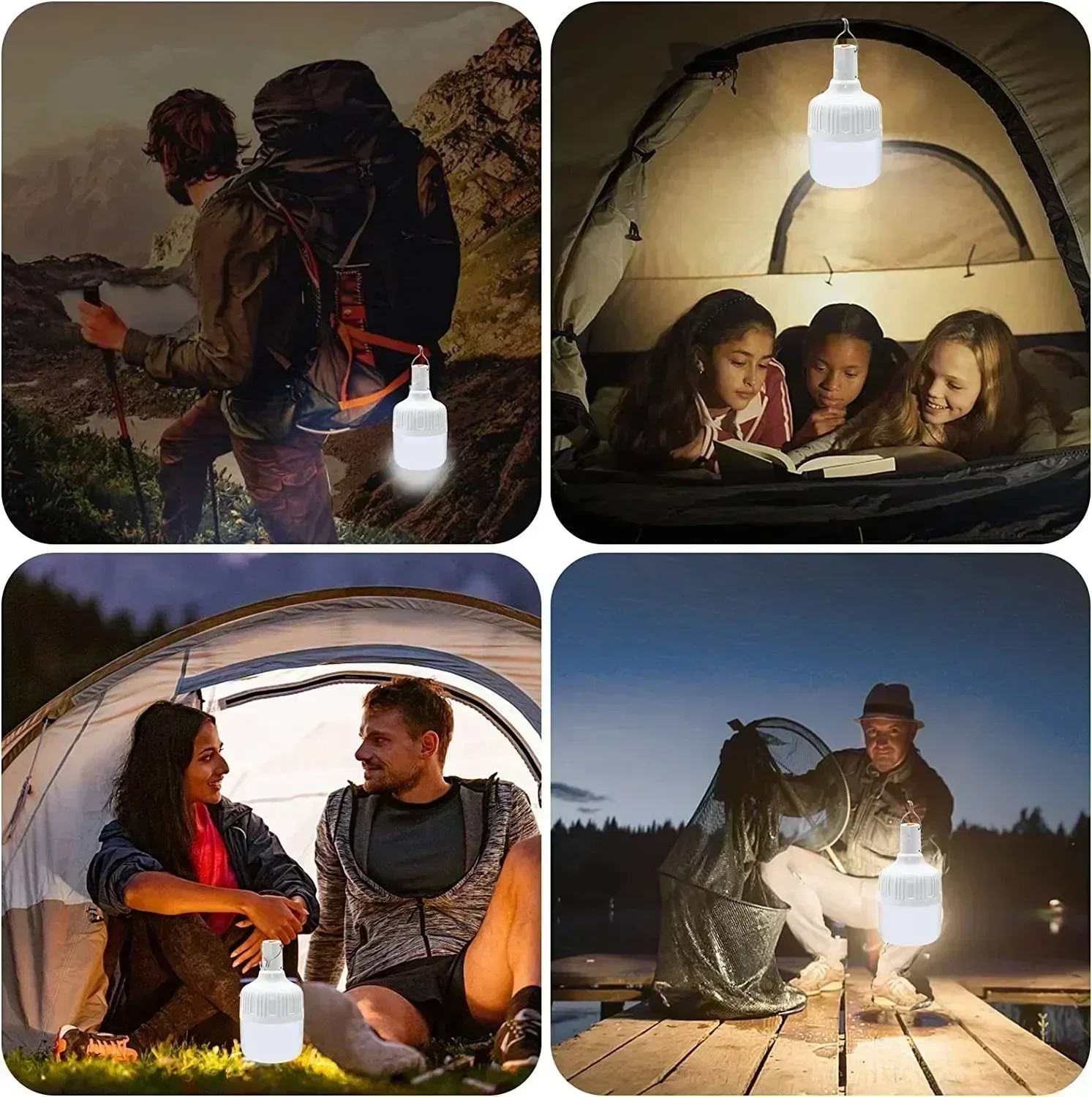 Luz de emergencia de 60 W - Suministros para acampar al aire libre EDC Linterna LED recargable por USB para senderismo, deportes y entretenimiento