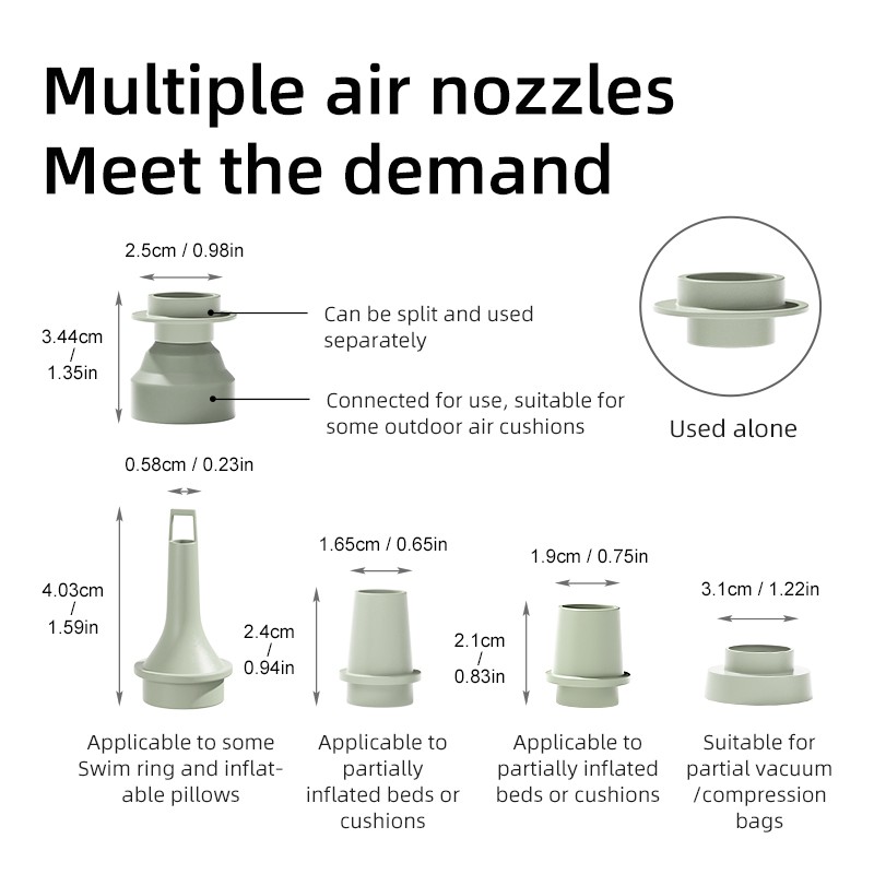 Bomba de aire eléctrica 3 en 1 con luces: minicompresor de aire inalámbrico con carga USB, inflador/desinflador para acampar al aire libre.