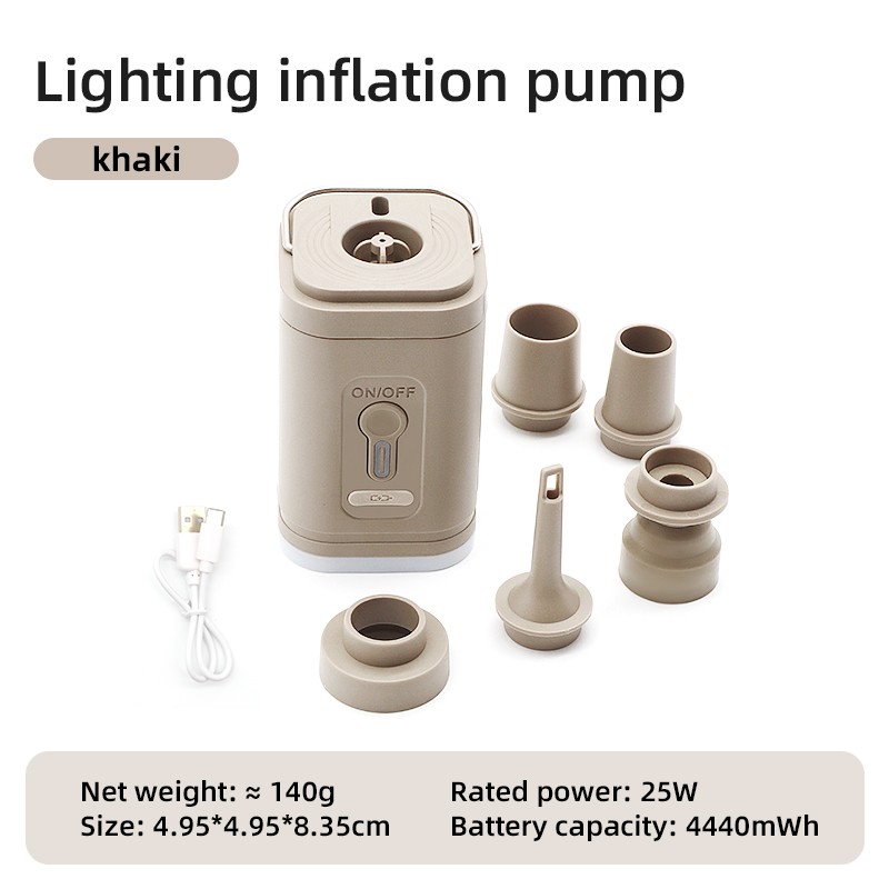 Bomba de aire eléctrica 3 en 1 con luces: minicompresor de aire inalámbrico con carga USB, inflador/desinflador para acampar al aire libre.