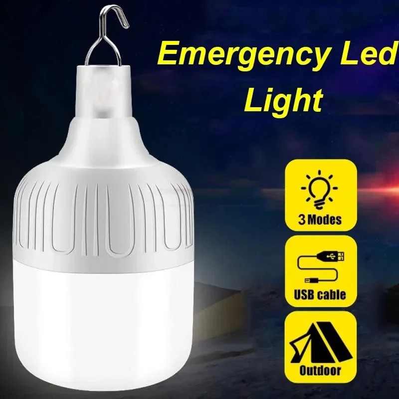 Luz de emergencia LED recargable por USB - 60 W. Equipo de camping al aire libre para barbacoas, senderismo, deportes y entretenimiento.
