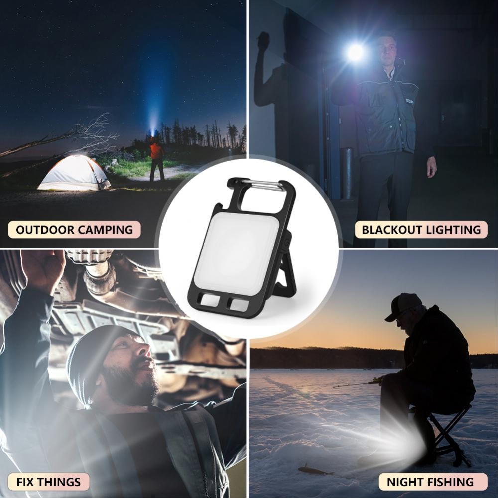 Mini llavero de bolsillo con luz LED: lámpara ultraligera para acampar al aire libre, linterna de trabajo multifuncional recargable por USB.