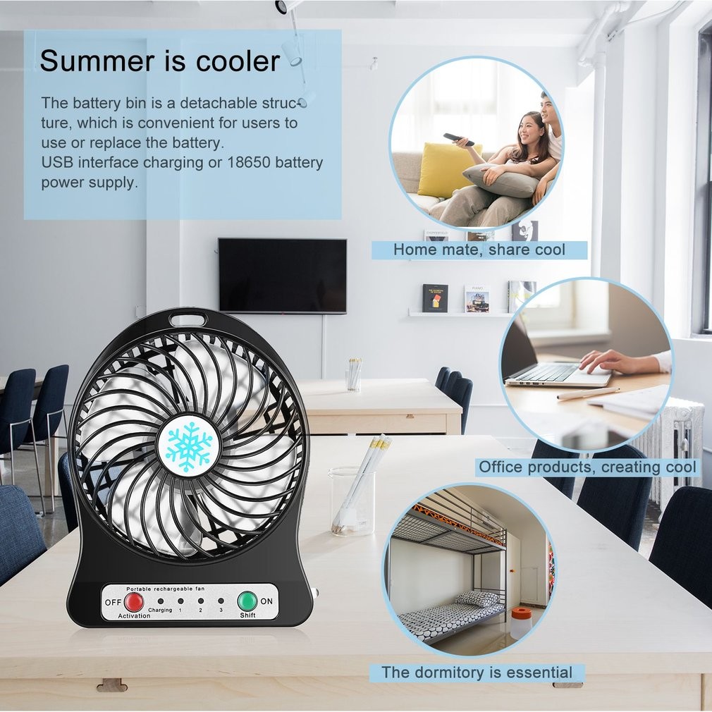 Mini ventilador portátil de mano con carga USB y luz LED - Ventilador de camping para exteriores
