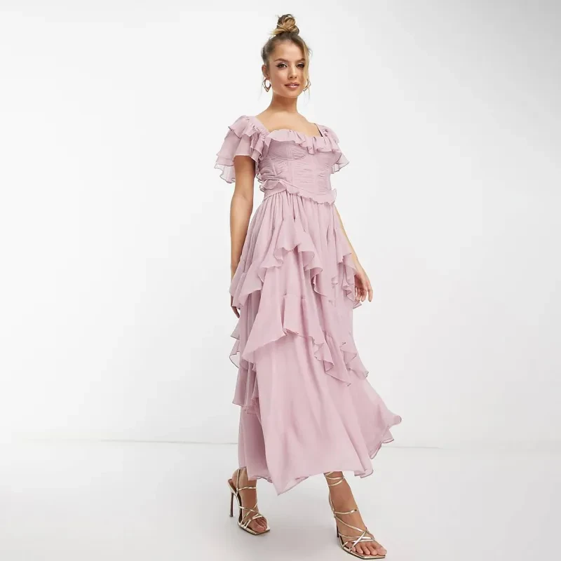Vestido de verano sin espalda con volantes para fiesta, ropa de mujer