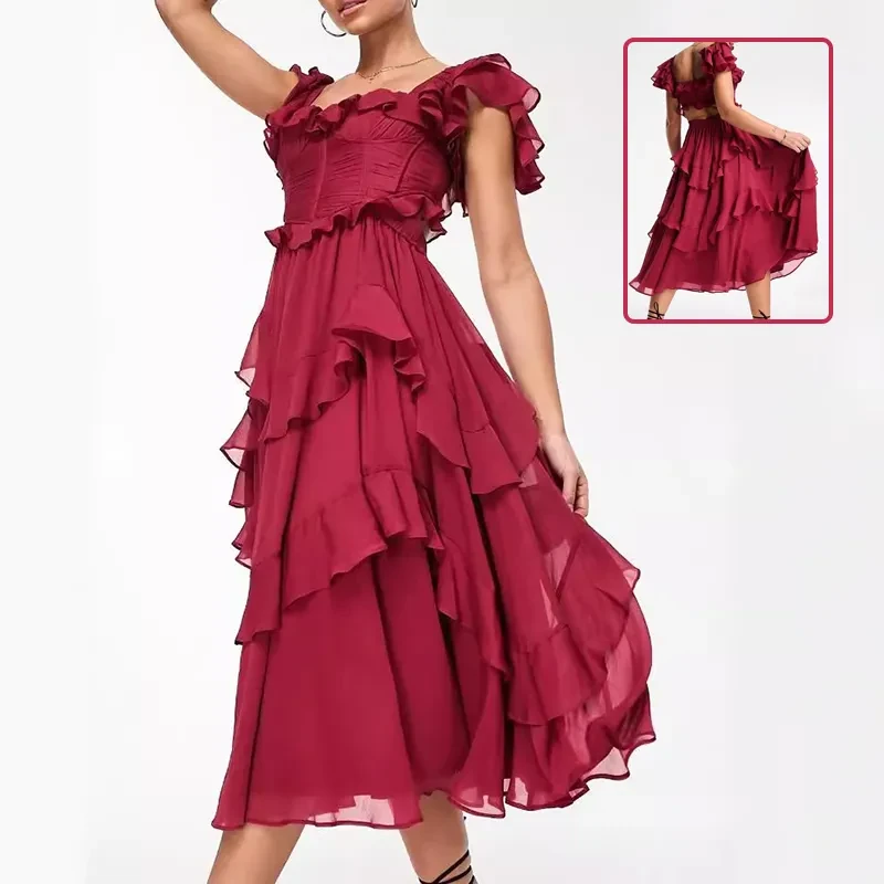 Vestido de verano sin espalda con volantes para fiesta, ropa de mujer