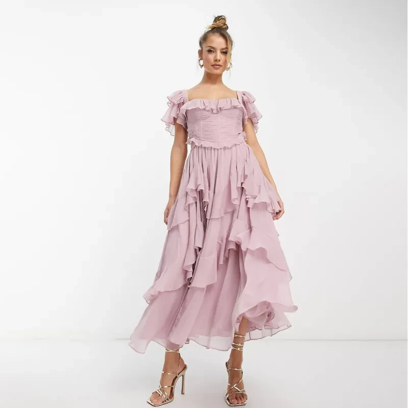 Vestido de verano sin espalda con volantes para fiesta, ropa de mujer