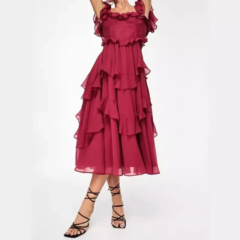 Vestido de verano sin espalda con volantes para fiesta, ropa de mujer