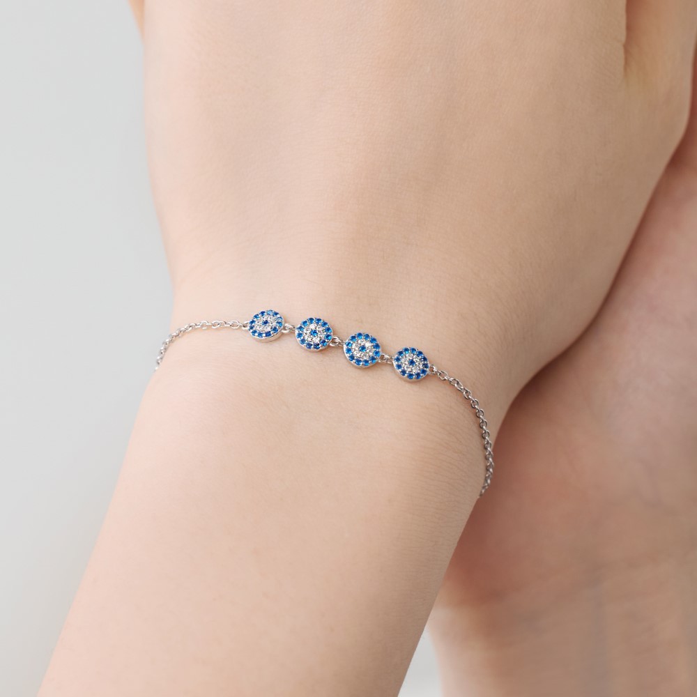 Pulsera con dije de mal de ojo - Plata de ley con circonitas azules