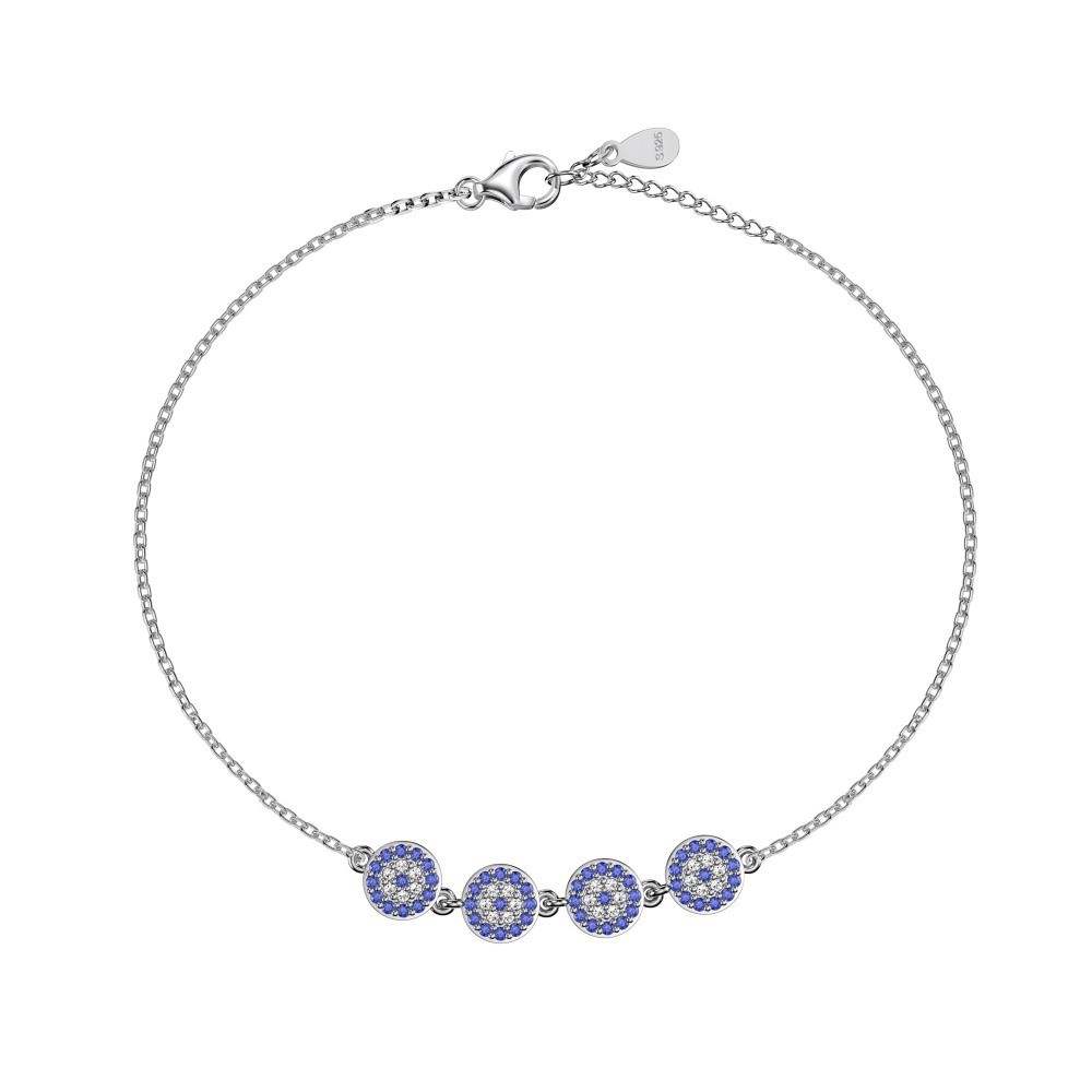 Pulsera con dije de mal de ojo - Plata de ley con circonitas azules