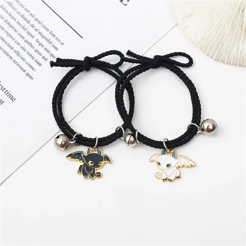 Pulseras con dijes de pareja de dragones - Conjunto de amistad ajustable