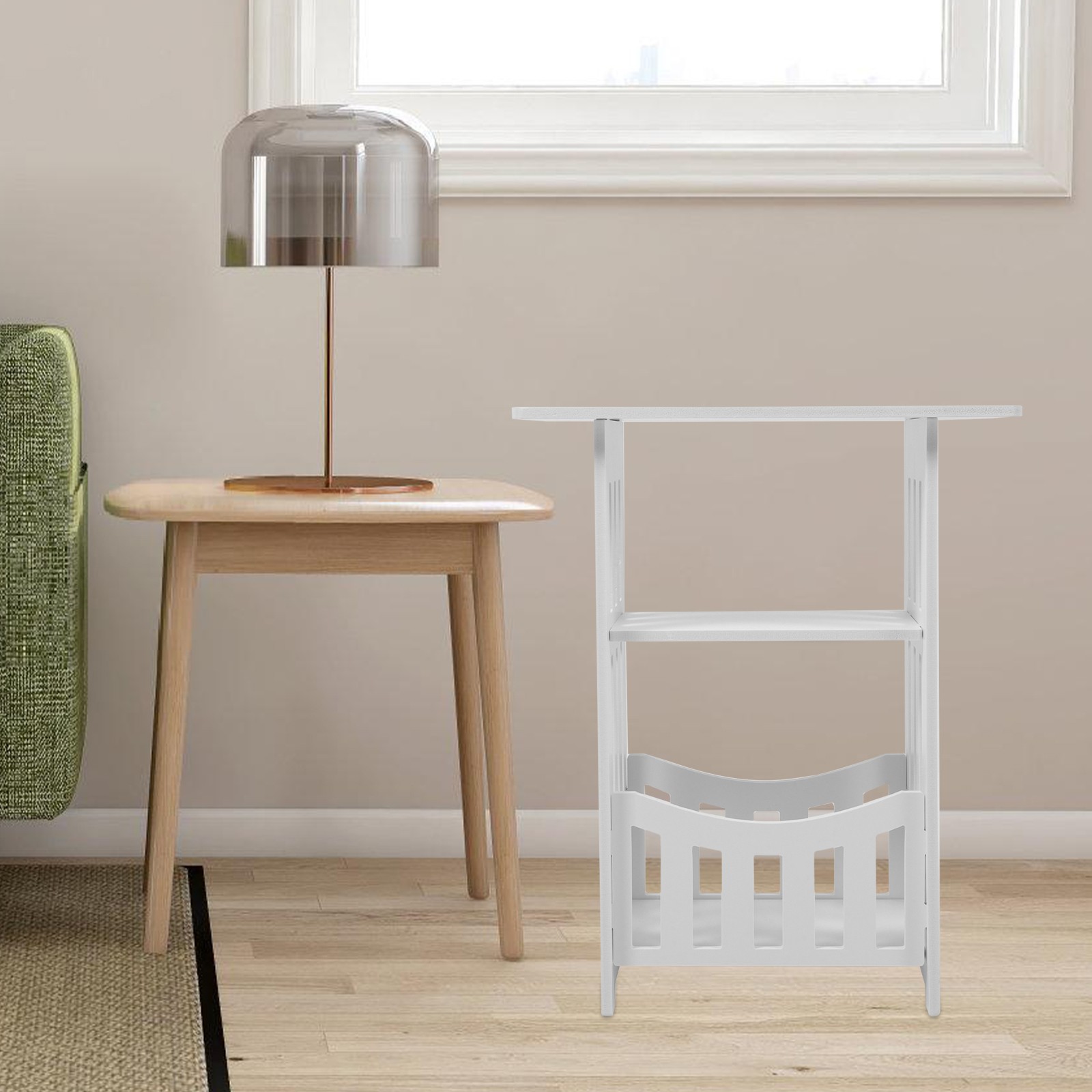 Mesa auxiliar para sofá de sala de estar, mesita de noche para dormitorio, mesita de noche hueca para habitación, mesa auxiliar blanca para sofá de dormitorio